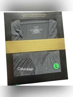 Calvin Klein Men's Long Sleeve Button-Down Sleep Set - Charcoal